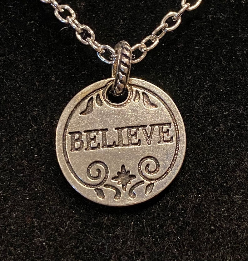 Thumbnail: Faith, Believe, Hope, Love, Silver, Circle, Pendant, Necklace - SerenityGraceJewelry