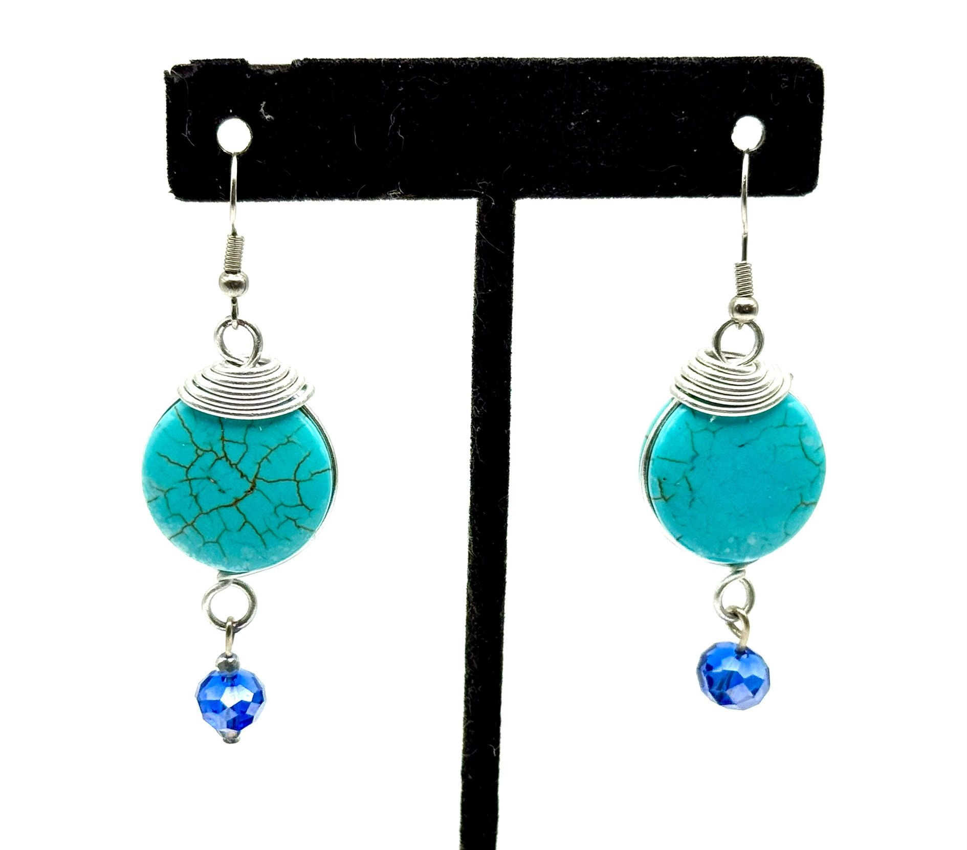 Blue, Howlite, Silver, Earrings