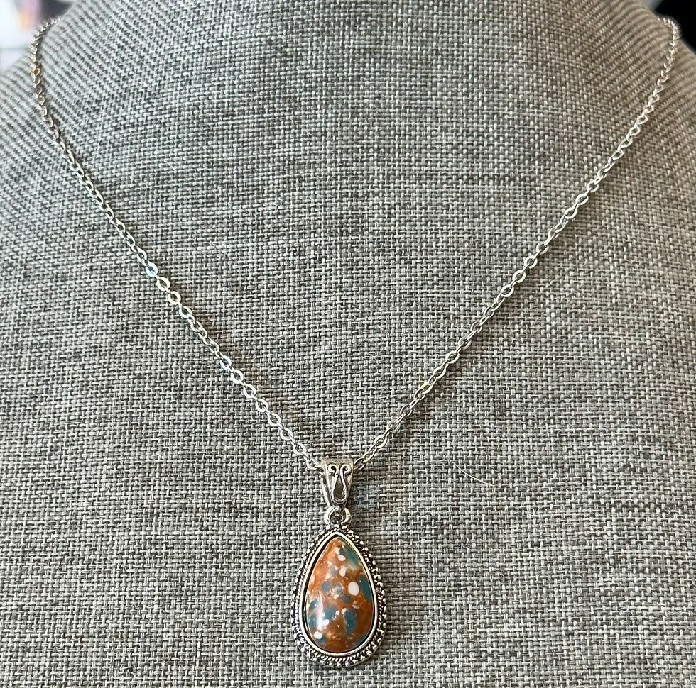 Thumbnail: Faux Gemstone, Teardrop, Spotted, Necklace