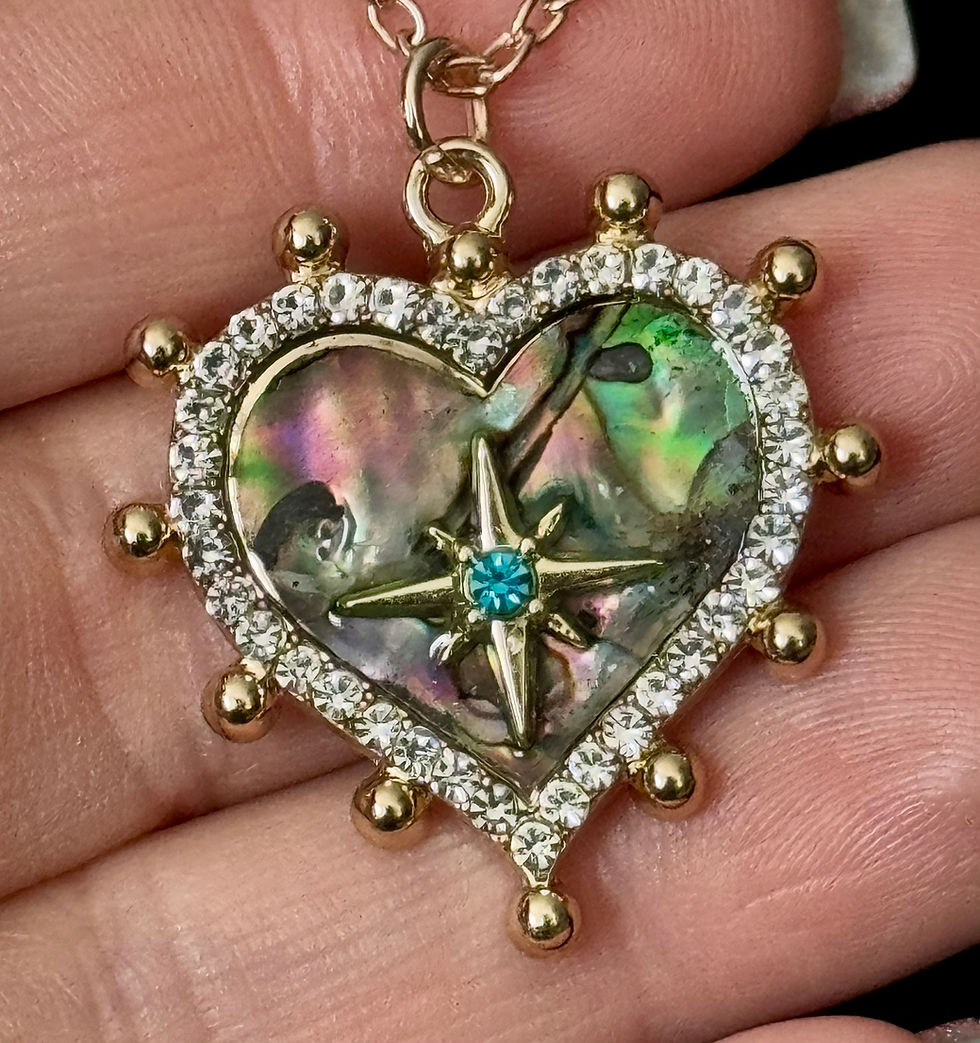 Thumbnail: Abalone Shell, Heart, Star, Rhinestone, Rose Gold, Necklace