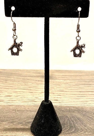 Thumbnail: Silver, Bird House, Bird, Dangle, Earrings