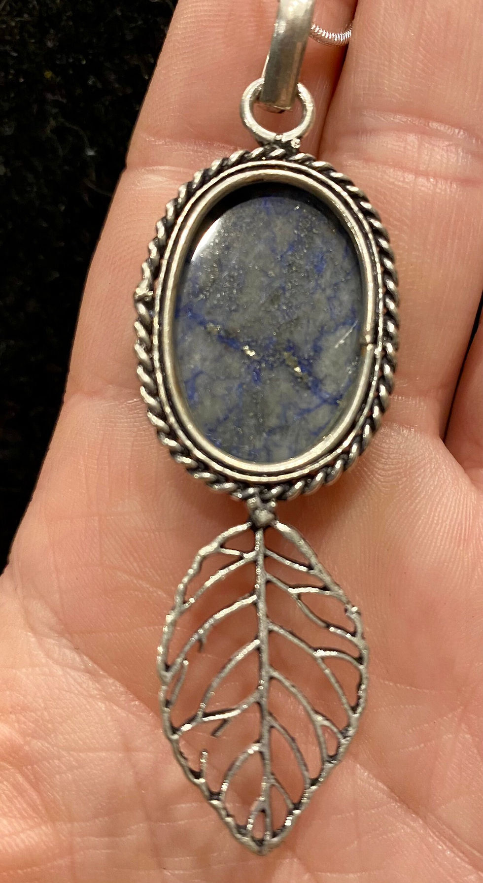 Thumbnail: Lapis Lazuli, Oval, 925 Sterling Silver, Leaf, Pendant, Necklace