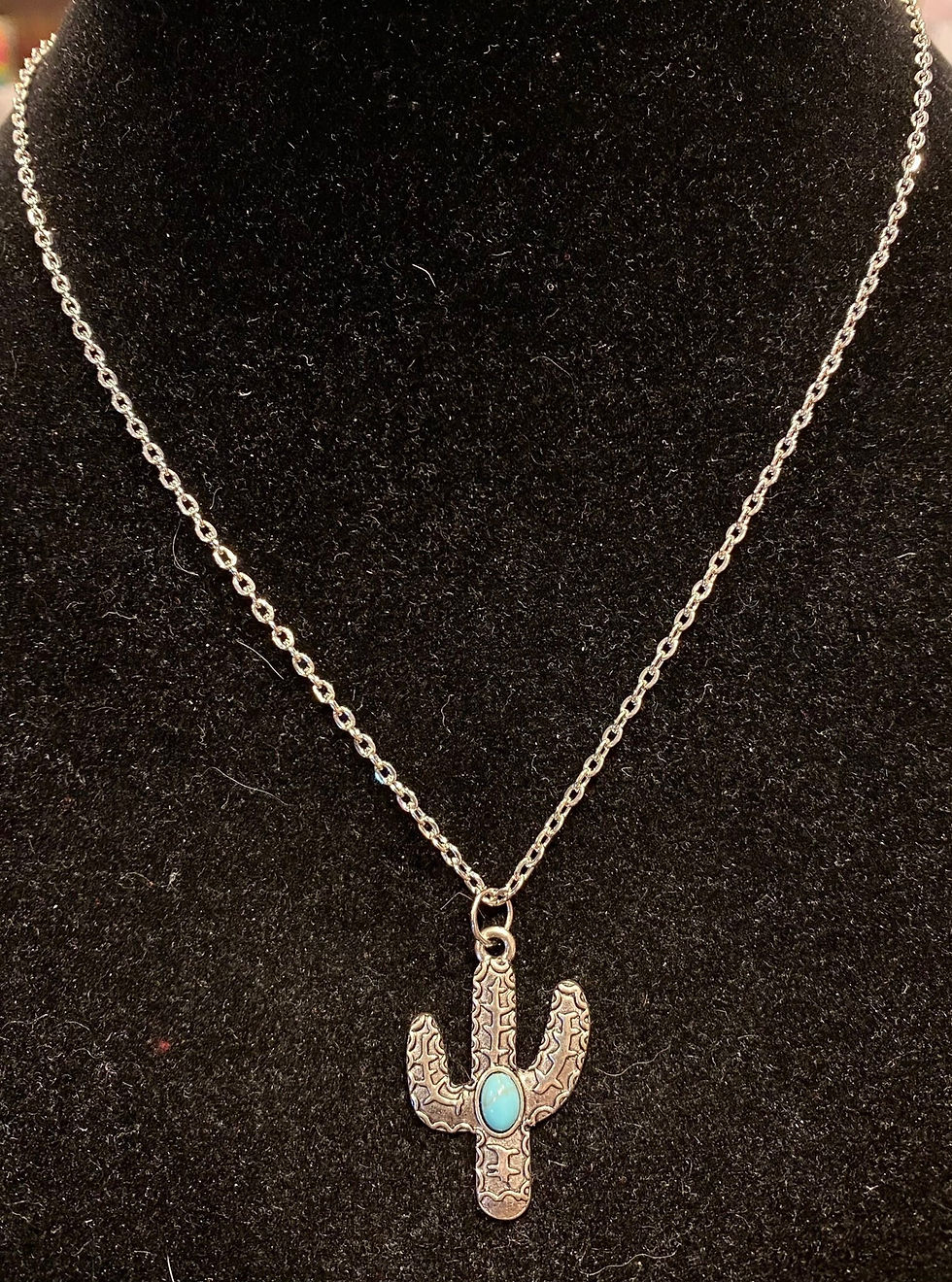 Thumbnail: Silver, Blue, Howlite, Cactus, Pendant, Necklace - SerenityGraceJewelry