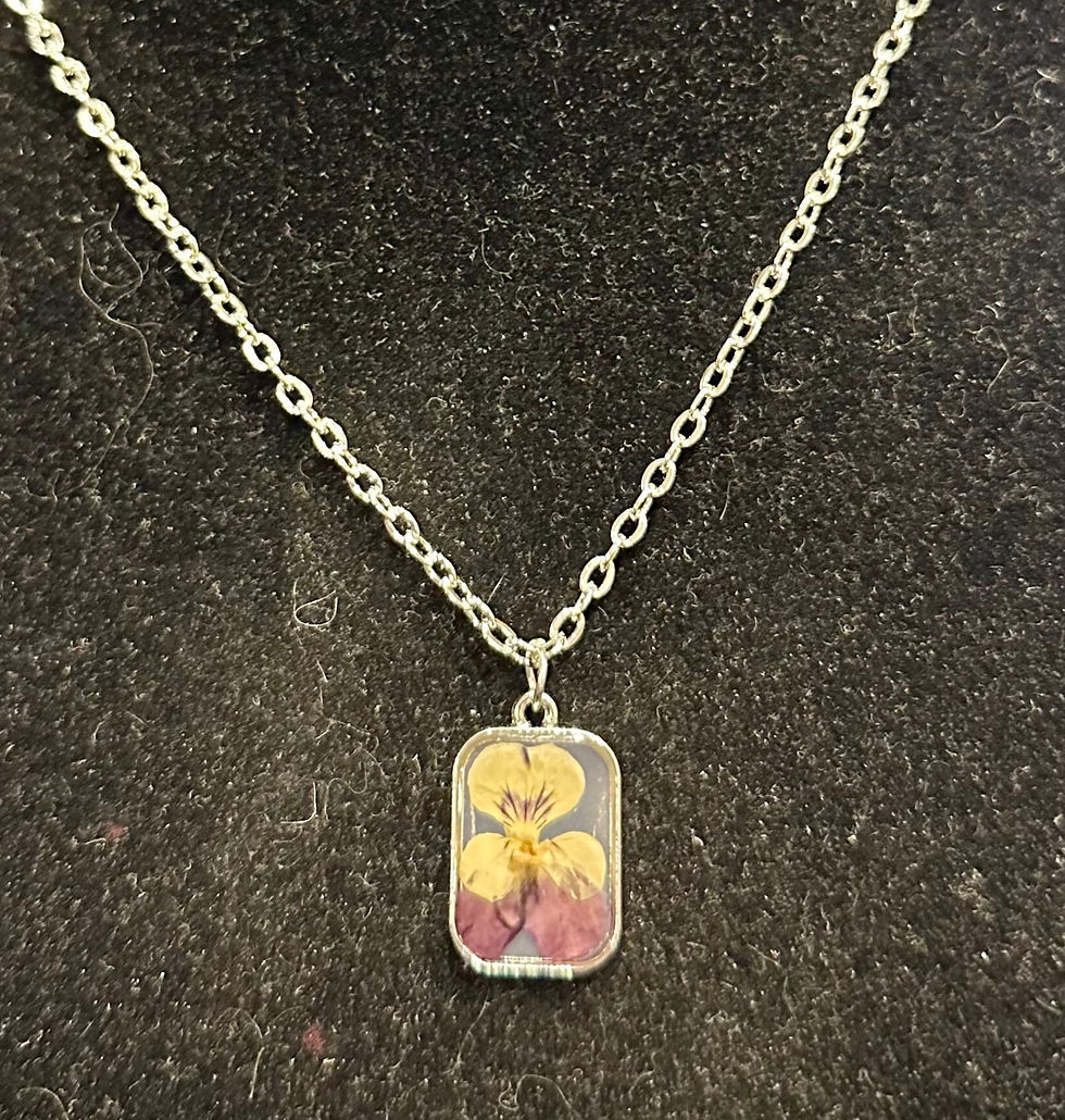 Thumbnail: Dried, Yellow, Purple, Pansy, Flower, Resin, Pendant, Necklace