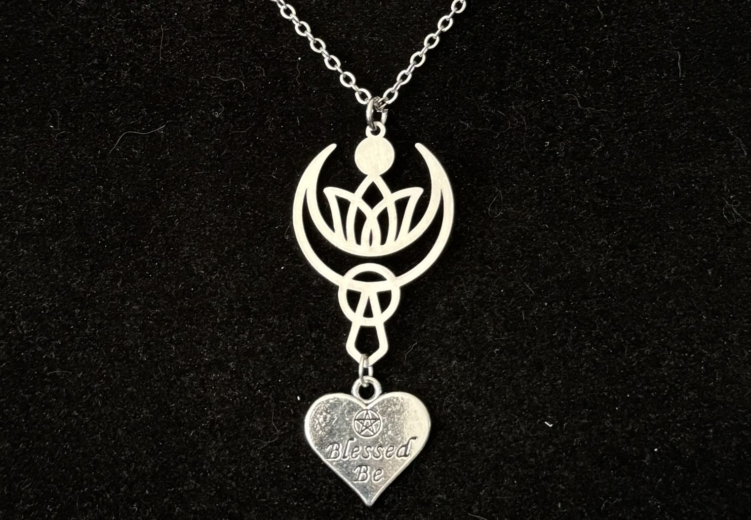 Moon, Lotus, Flower, Blessed Be, Pentagram, Pendant, 18 Inch Necklace, 20 Inch Necklace, 24 Inch Necklace