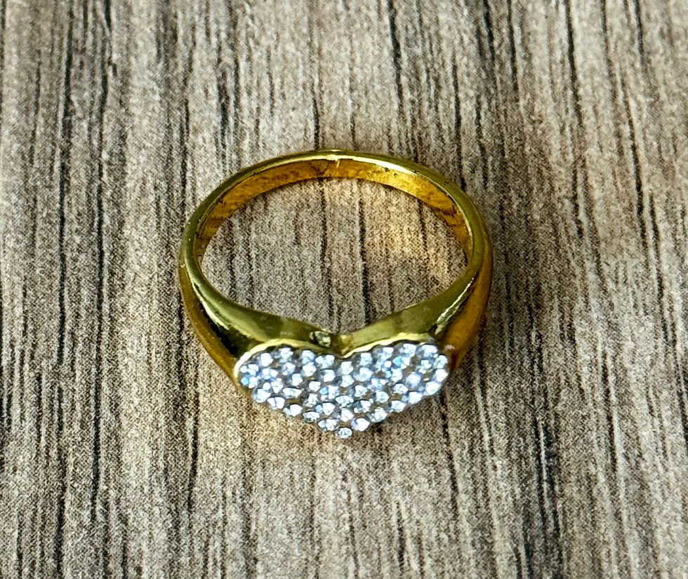 Gold, Heart, Rhinestone, Size 7, Ring