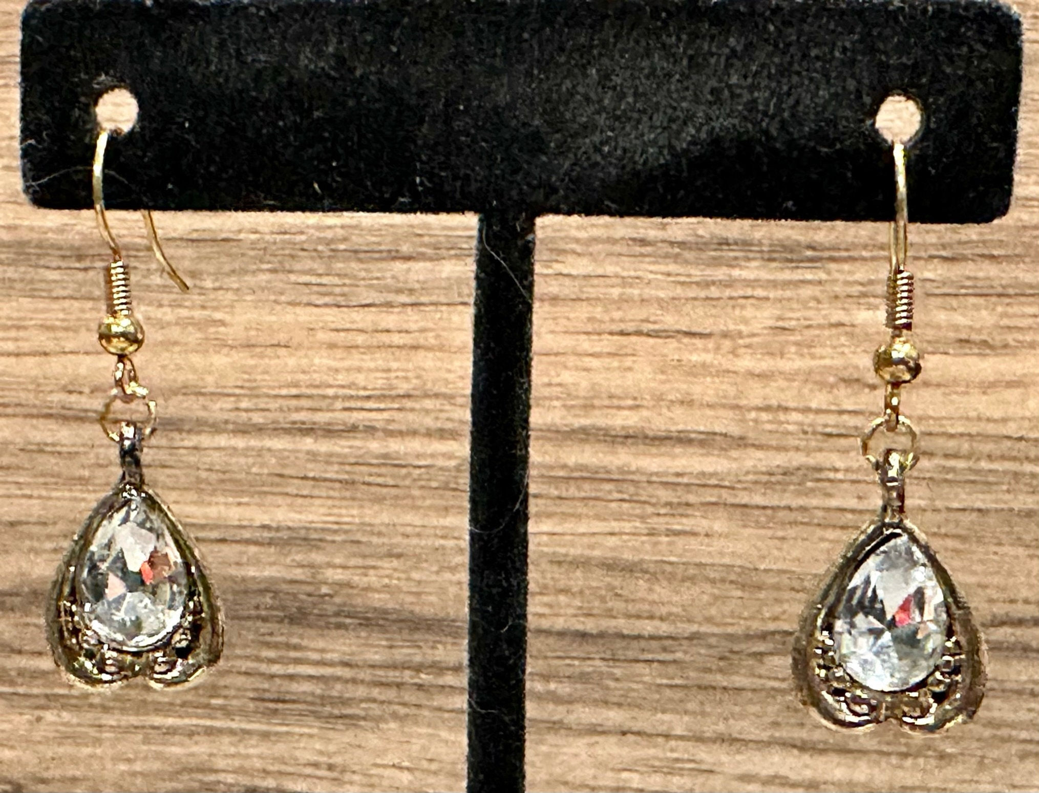 Gold, Teardrop, Rhinestone, Dangle, Earrings