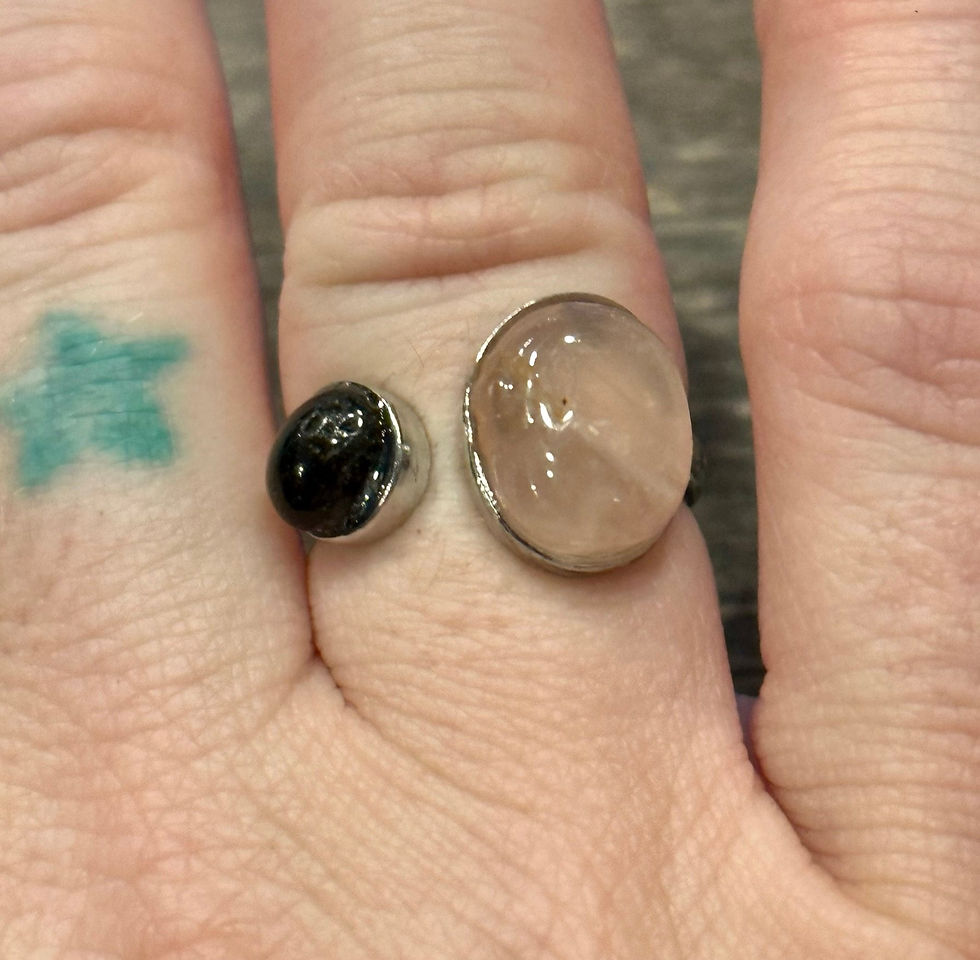 Thumbnail: Rose Quartz, Obsidian, Silver, Gold, Adjustable, Ring
