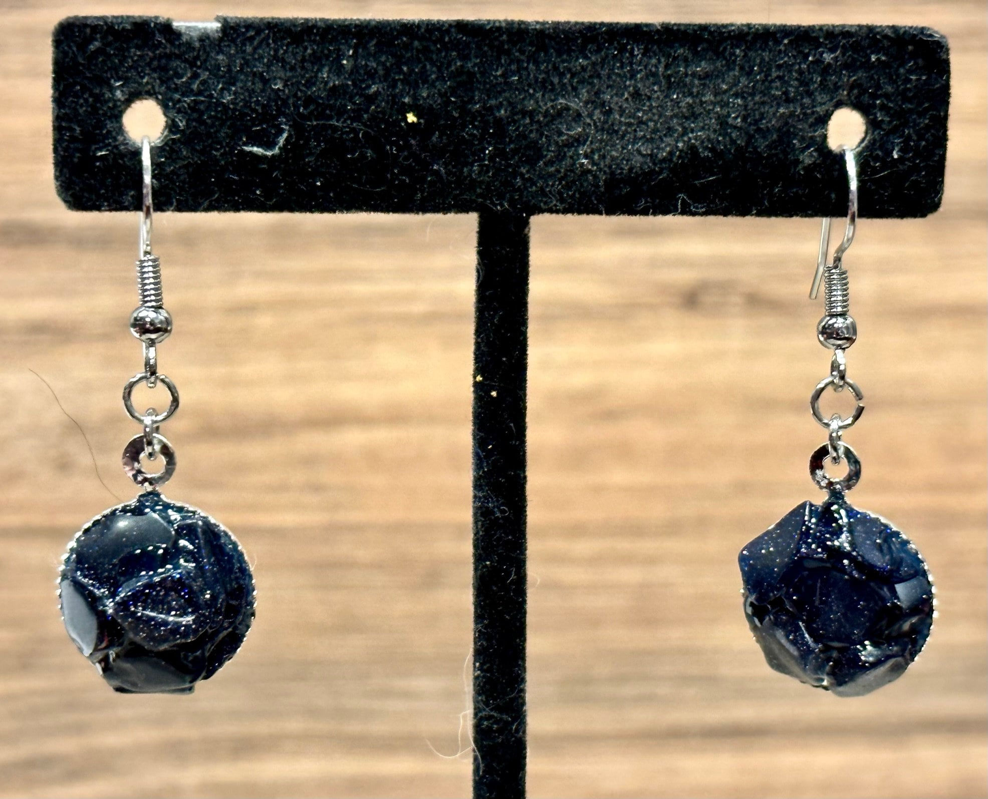 Blue Sandstone, Silver, Circle, Dangle, Earrings