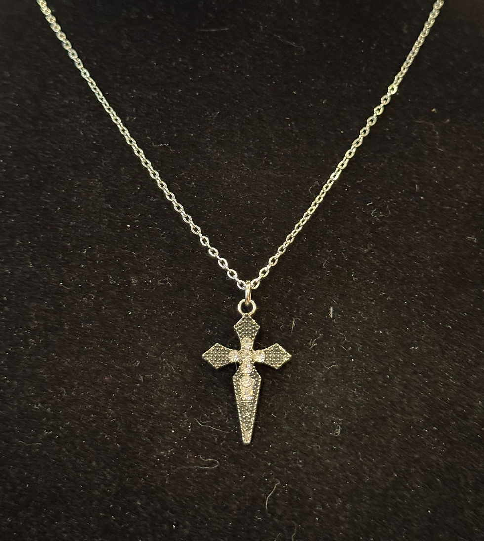 Thumbnail: Dark Silver, Rhinestone, Cross, Necklace
