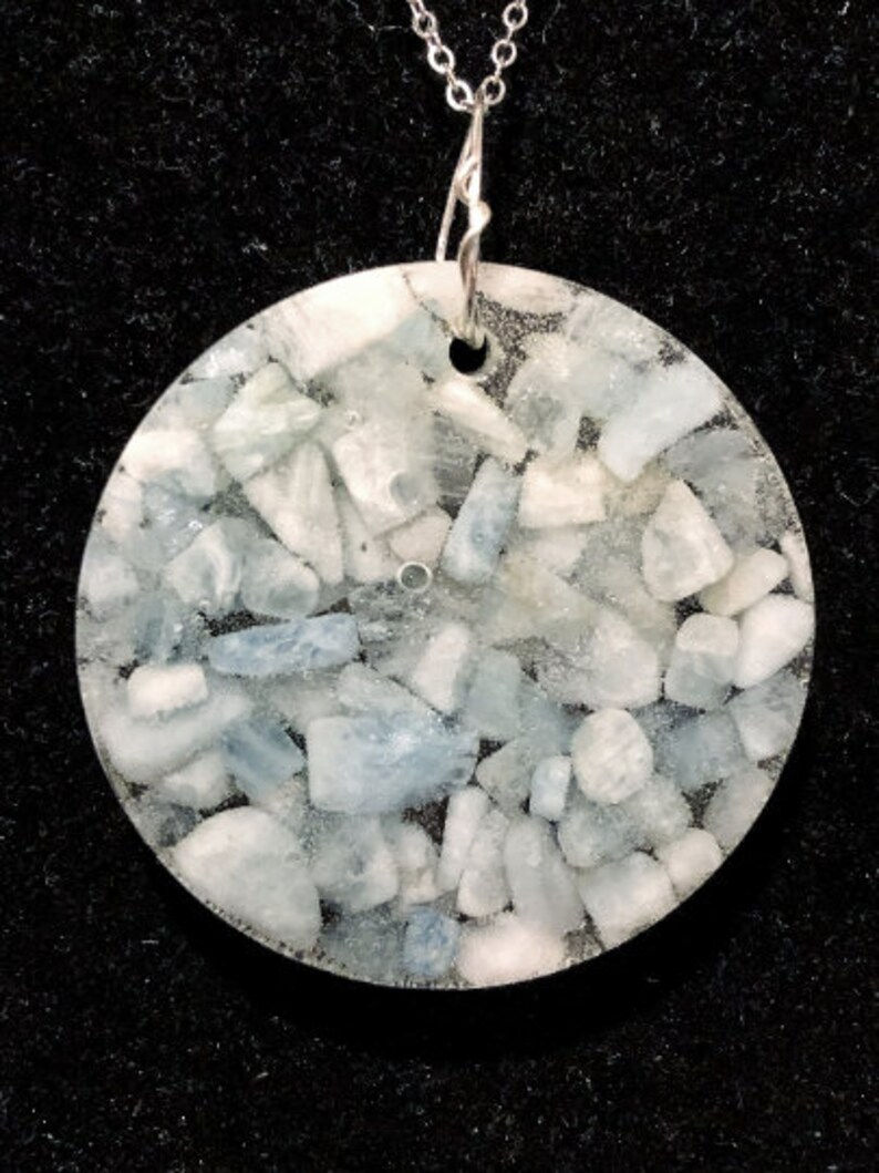 Thumbnail: Aquamarine, Square, Round, Resin, Pendant, Necklace