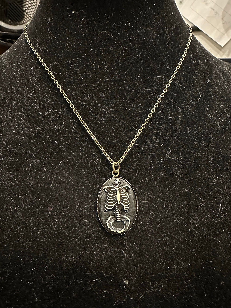 Thumbnail: Steampunk, Antique Bronze, Skeleton, Oval, Pendant, Necklace