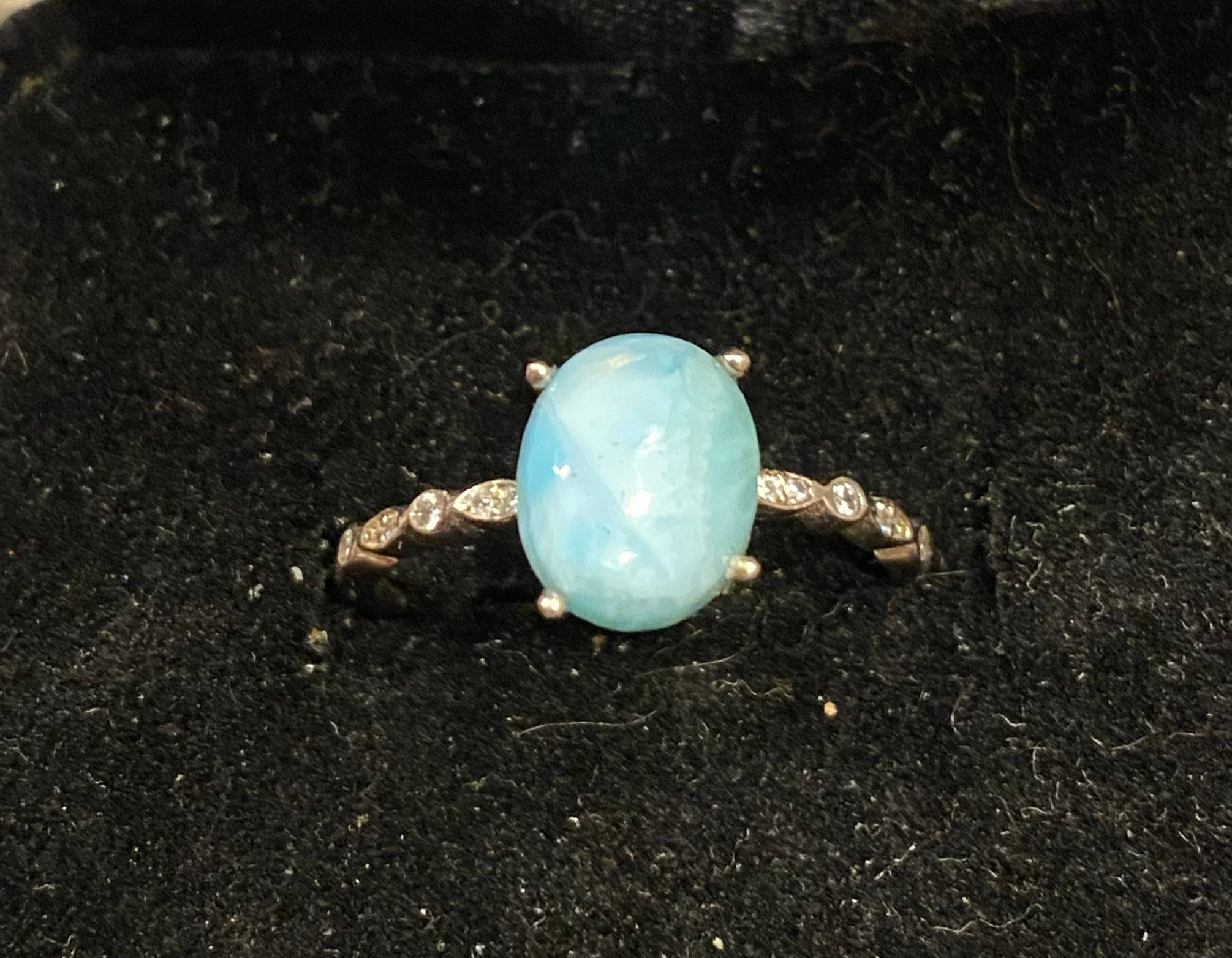 Larimar, .925 Sterling Silver, Cubic Zirconia, Oval, Ring