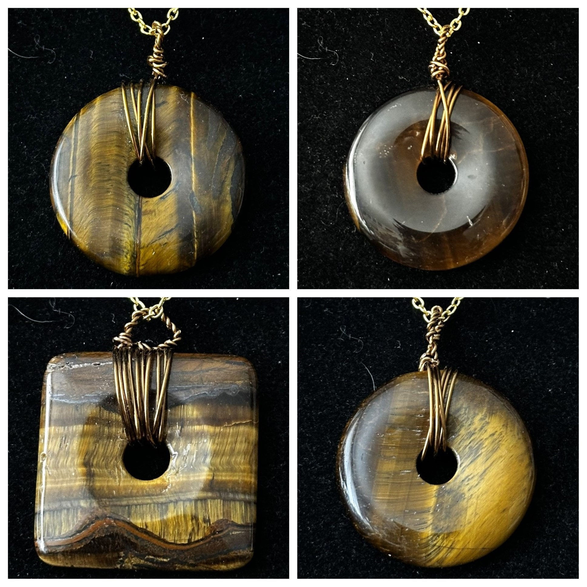 Tiger's Eye, Round, Square, Copper, Wire Wrapped, Necklace