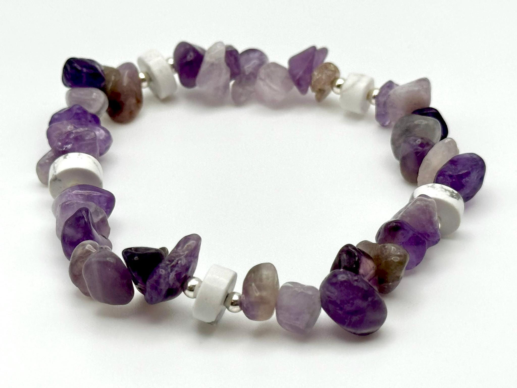 Amethyst, Howlite, Adjustable, Gemstone, Bracelet - SerenityGraceJewelry