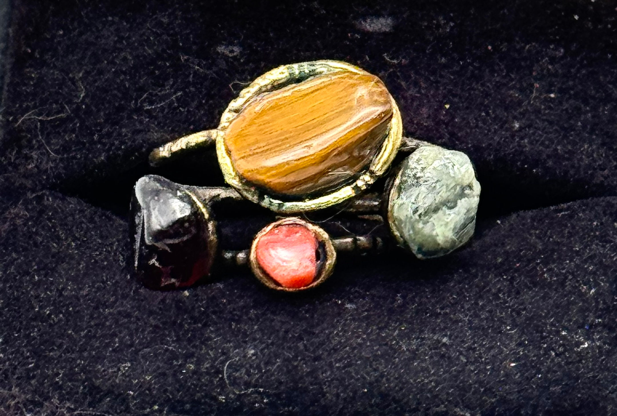 Mixed Gemstone, Antique Bronze, Adjustable, Ring