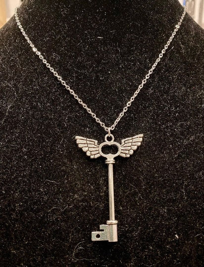 Thumbnail: Antique Bronze, Silver, Flying Key, Pendant, Necklace