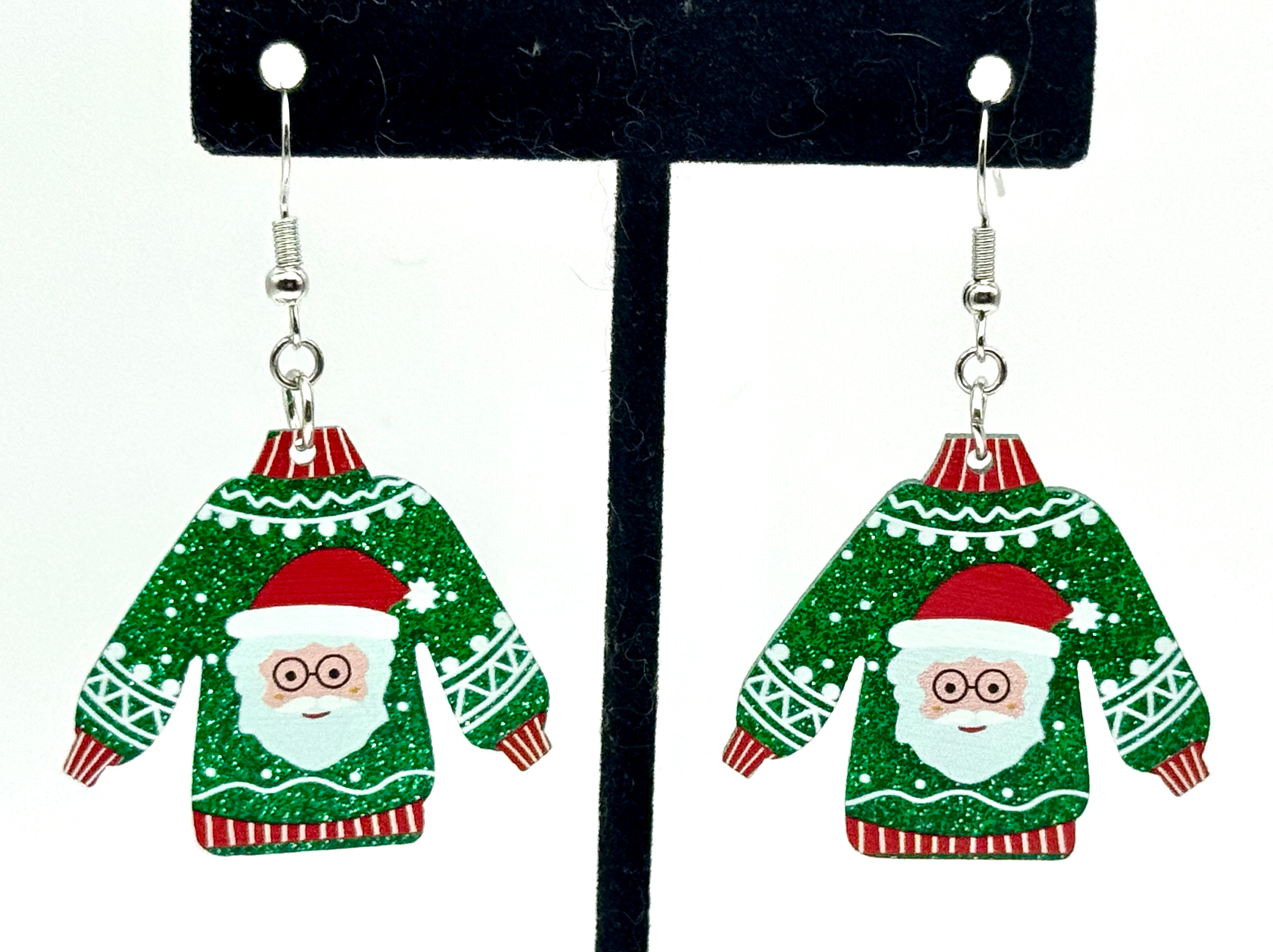 Ugly Sweater, Santa, Dangle, Silver, Earrings