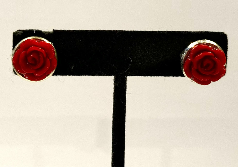 Thumbnail: Red, Silver, Rose, Flower, Post, Earrings