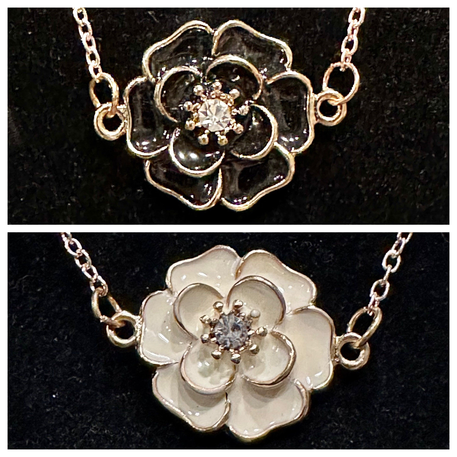 Rose Gold, Cream, Black, Flower, Necklace