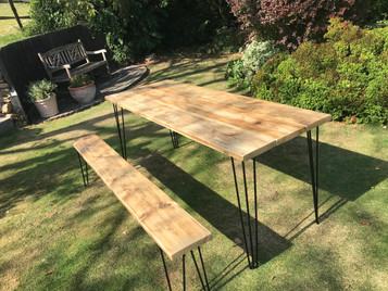 Reclaimed wood table and benches