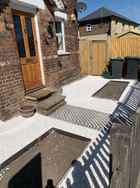 Front garden makeover including tile path and corten steel edging