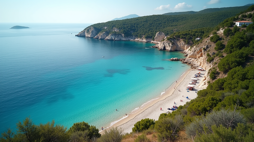 High angle view of a secluded beach on a Croatian island