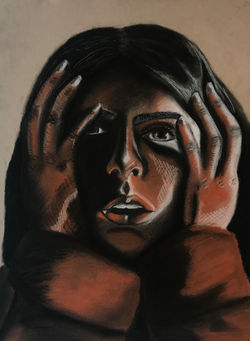 "Terrified, Pt. 1," charcoal and conte on toned paper, 2020, 12"x9"