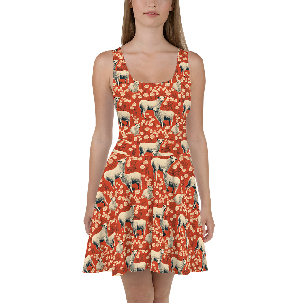Red Woodcut Sheep Dress