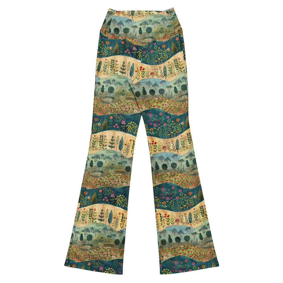 Thumbnail: Floral Pastoral Folk Art Print Leggings