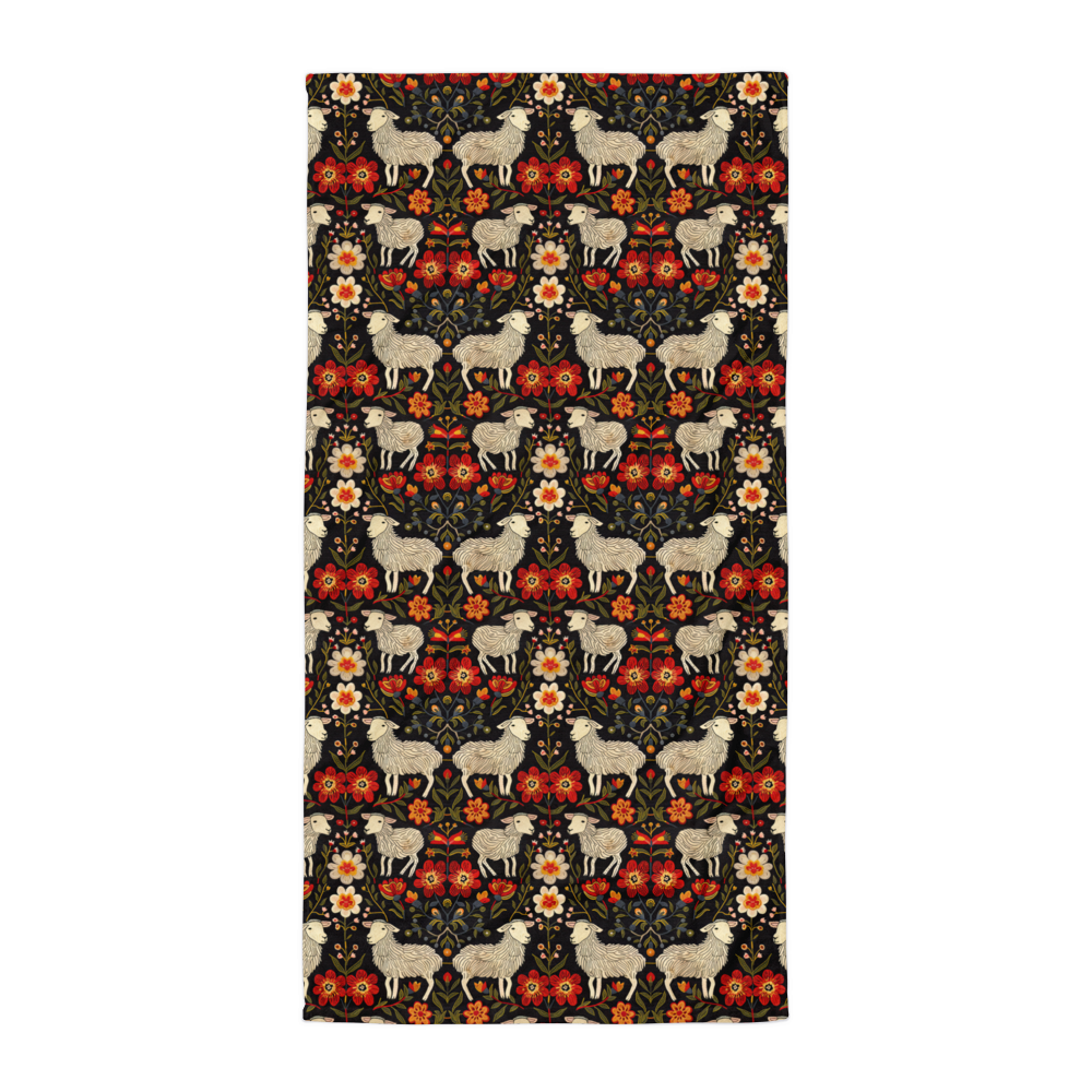 Red & Black Folk Art Sheep Towel