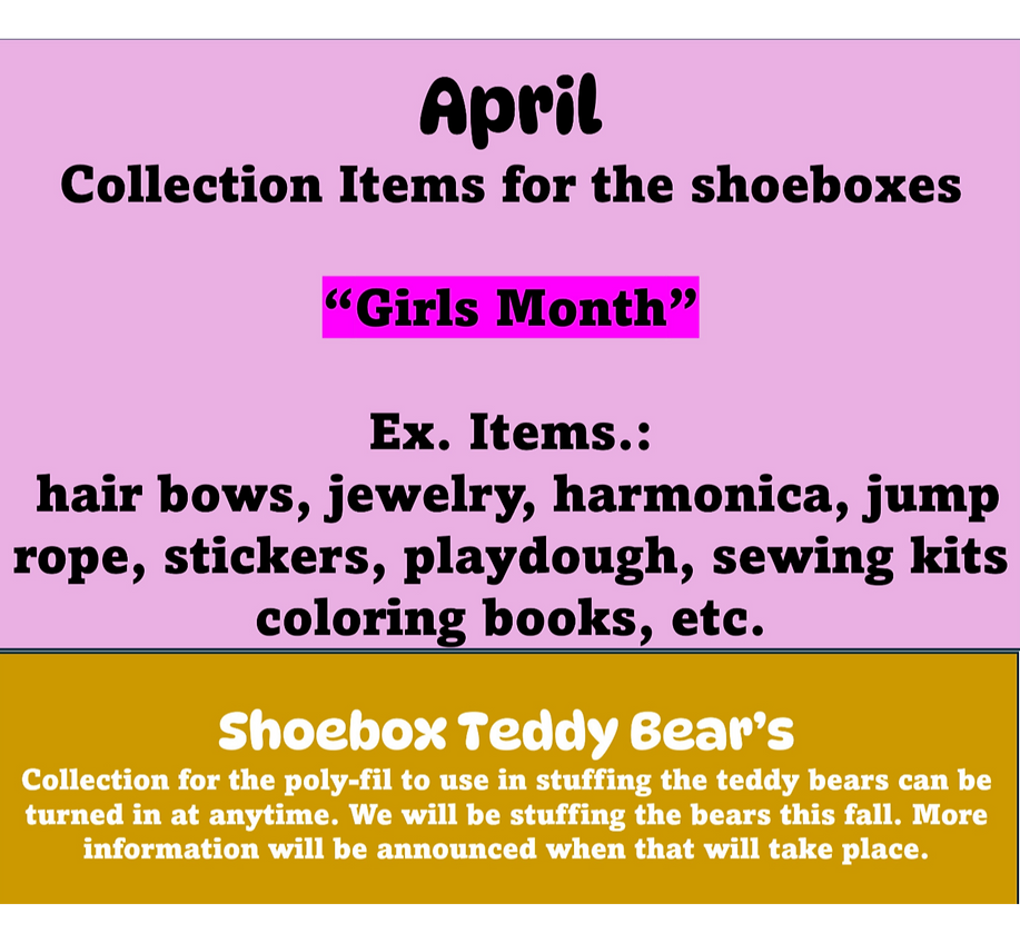 Operation Shoebox March-April Collection