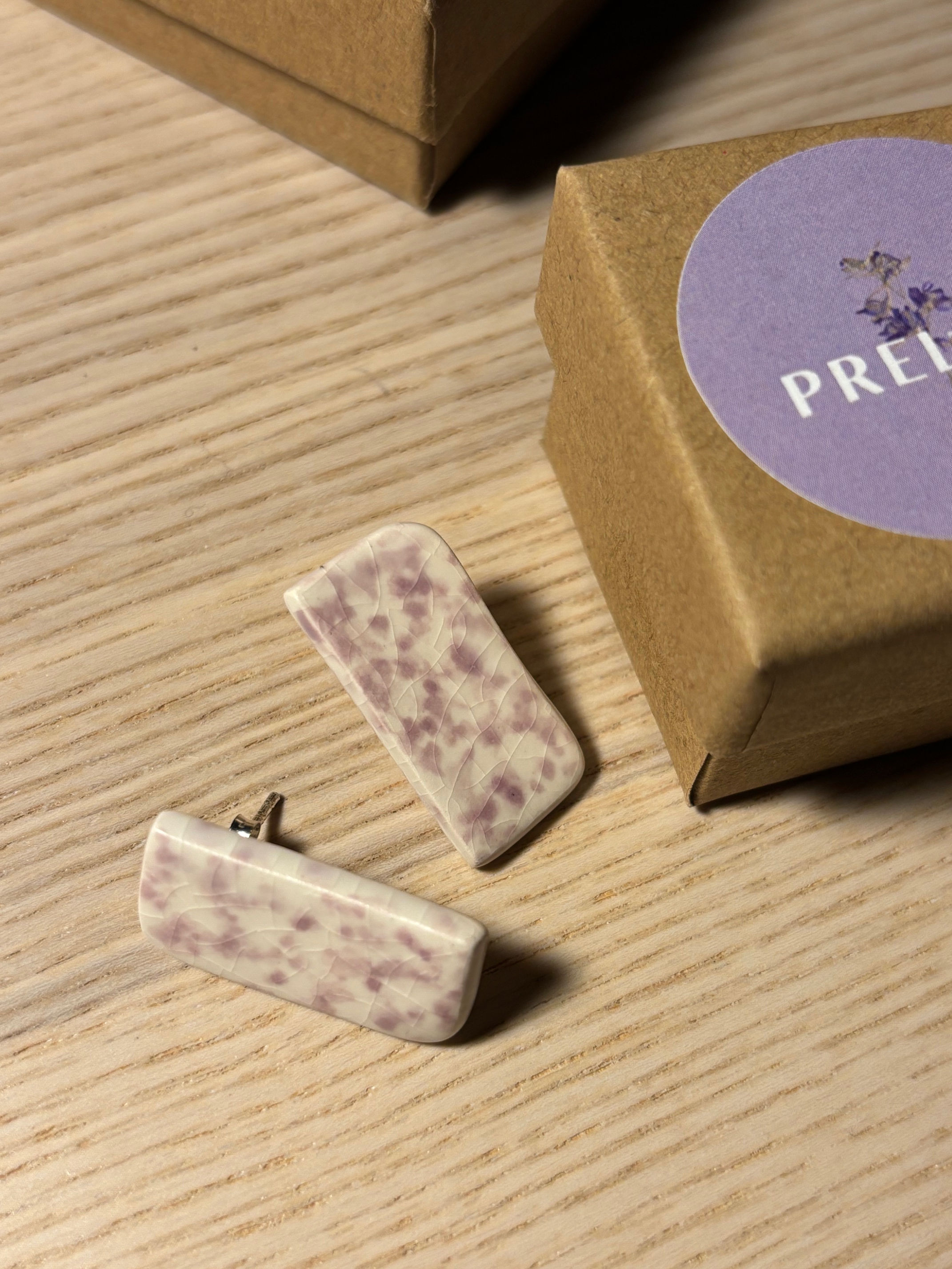 Ceramic Earrings - TILES rectangular pink