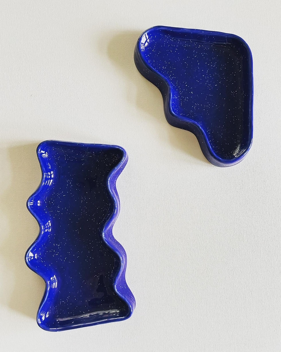 Miniatura: Ceramic Wave Tray - Rectangle Blue/Peach