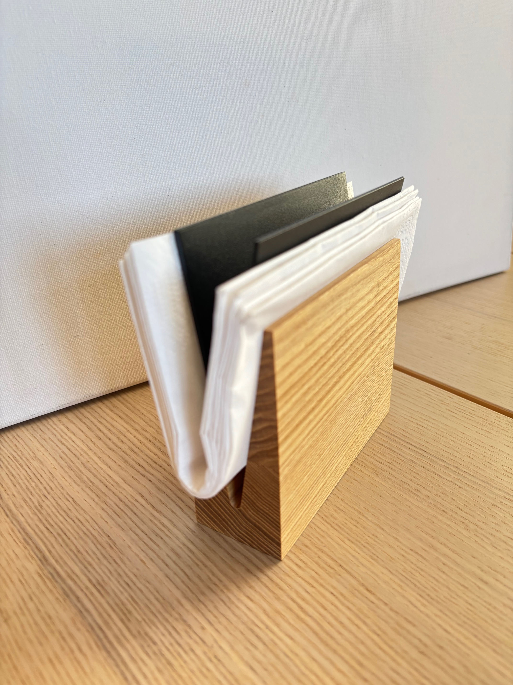 Wooden Napkin Holder, Black Envelope