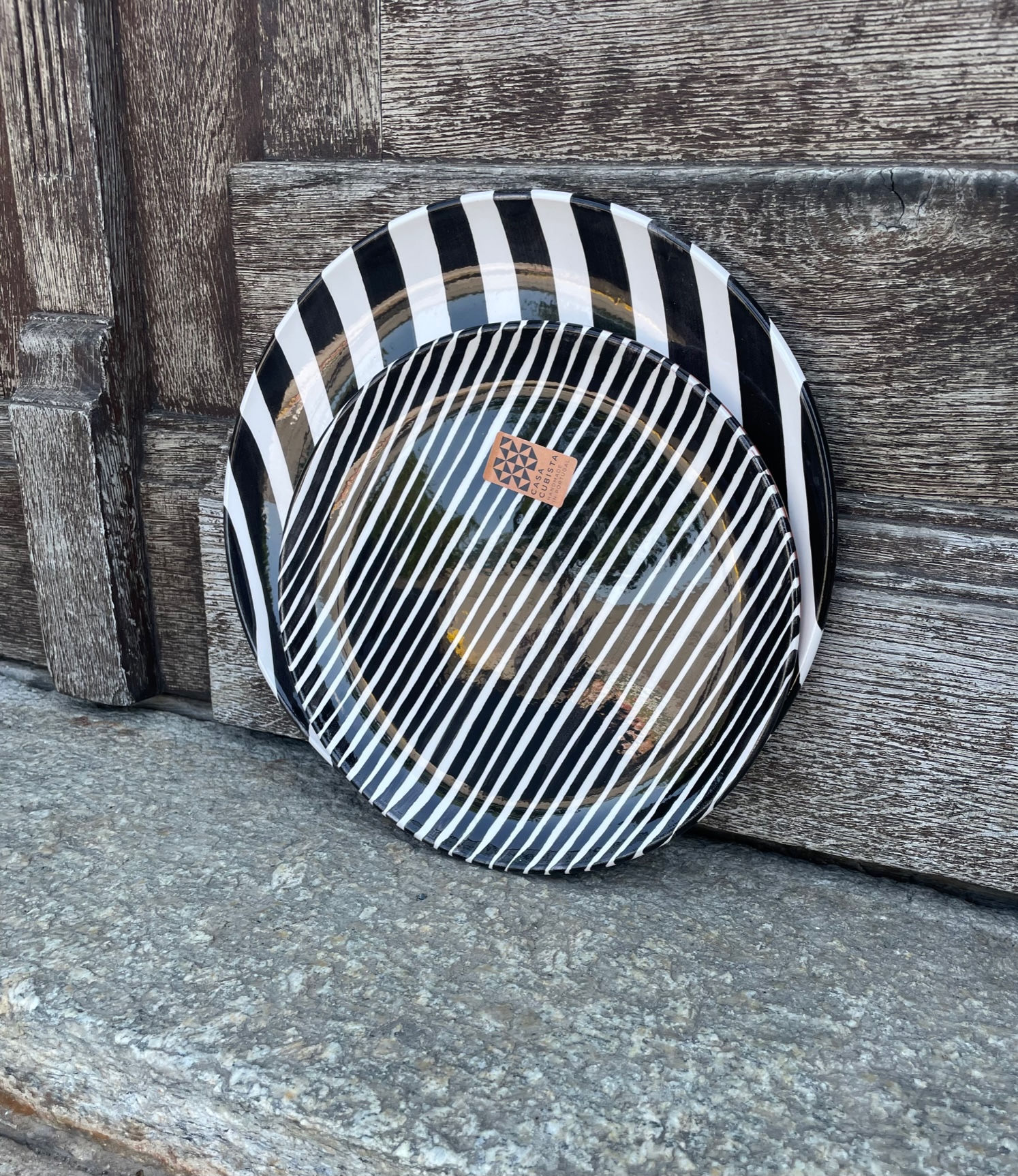 Stripe small plate - Bl/White