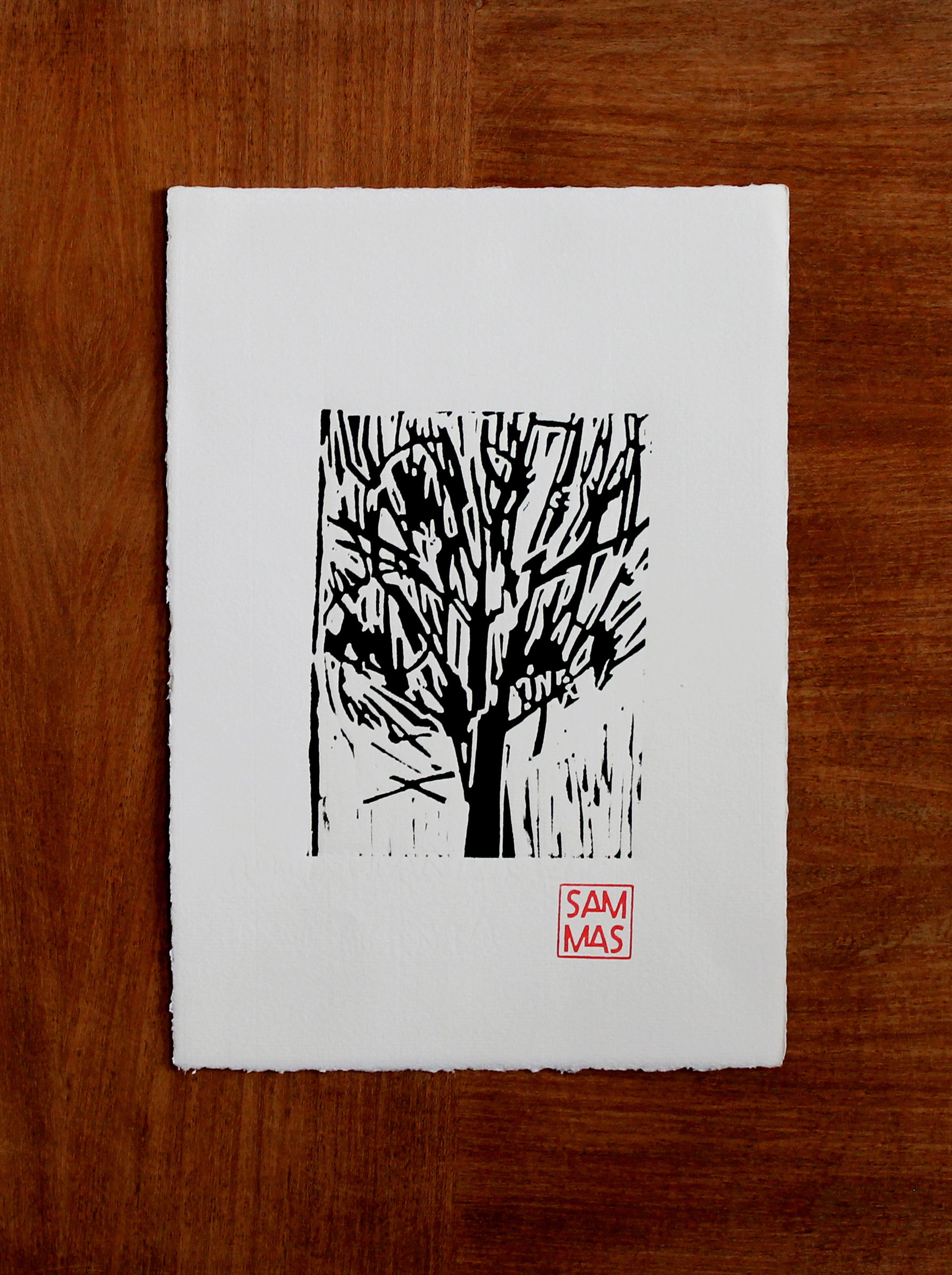 Retrato de árbol en linograbado