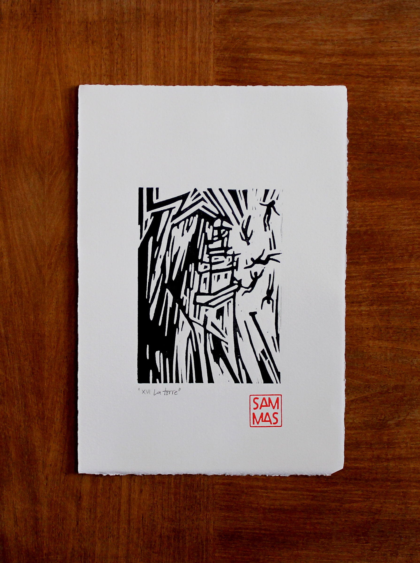 La torre en Linograbado obra original