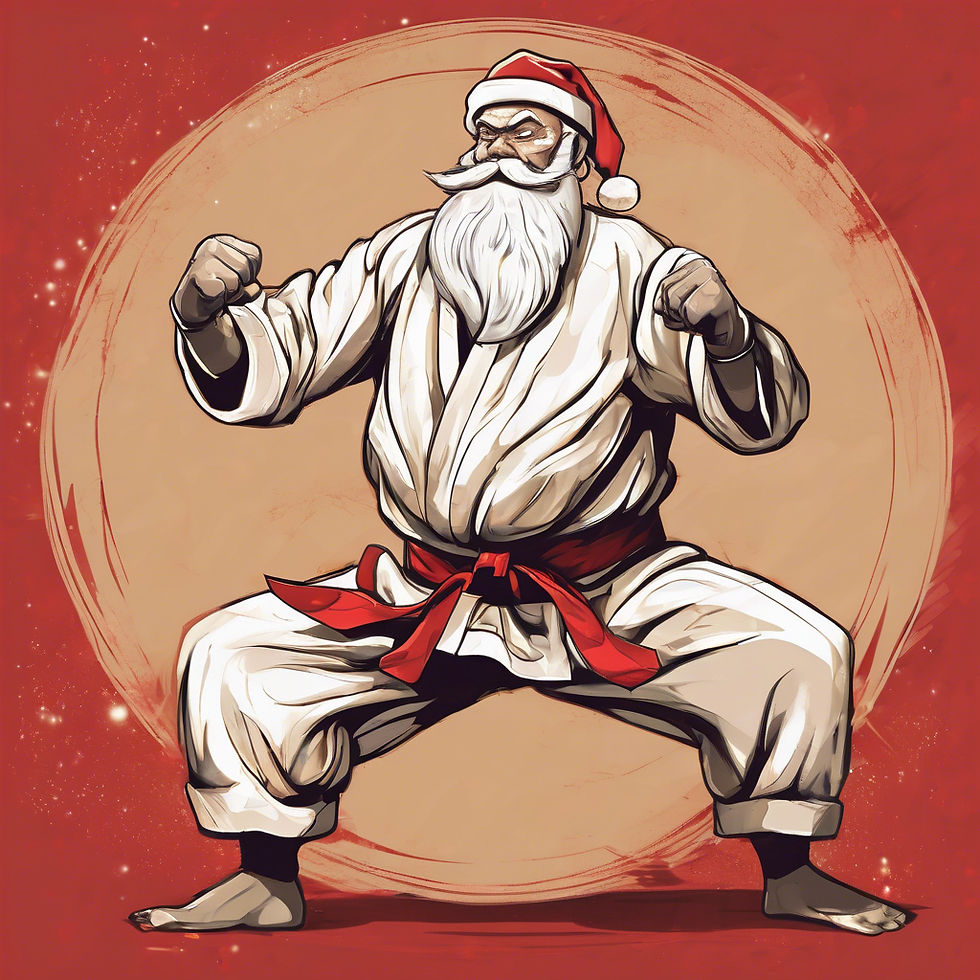 Santa doing Tae Kwon Do. Gotta be strong to climb up and down that chimney, right?