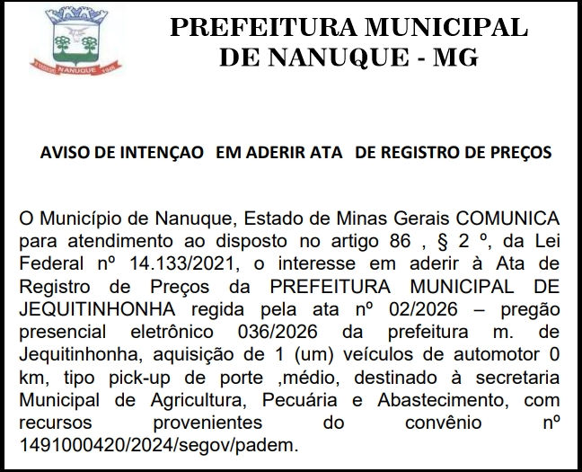 PREFEITURA MUNICIPAL DE NANUQUE - MG