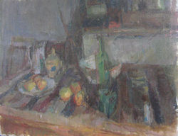 Still life on striped rug