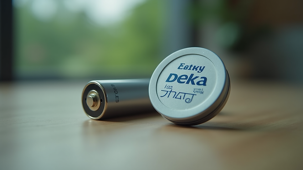 Close-up view of a Deka solar gel battery showing its compact design