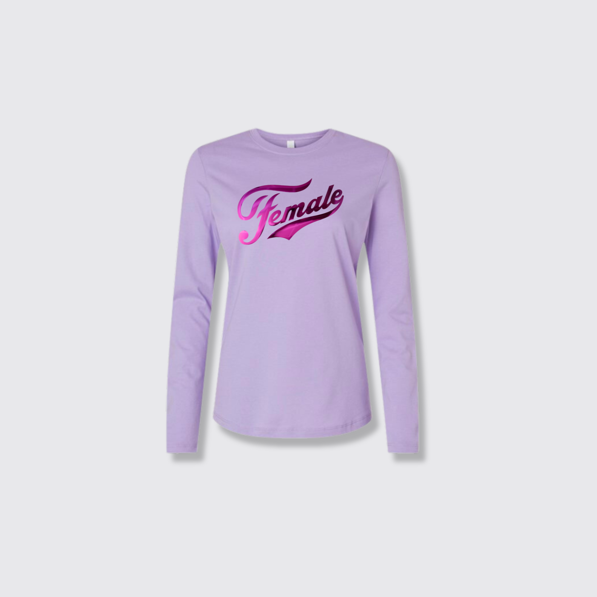 F for female lavender round neck long sleeve shirt
