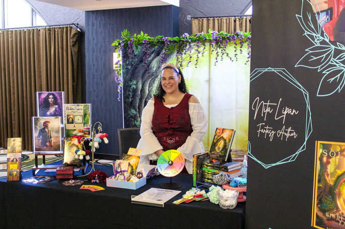 A vendor selling their crafts.