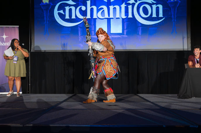 A cosplayer on stage.