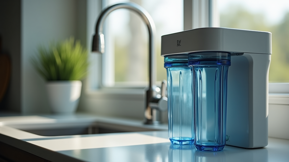 Close-up view of a modern water filtration system at home