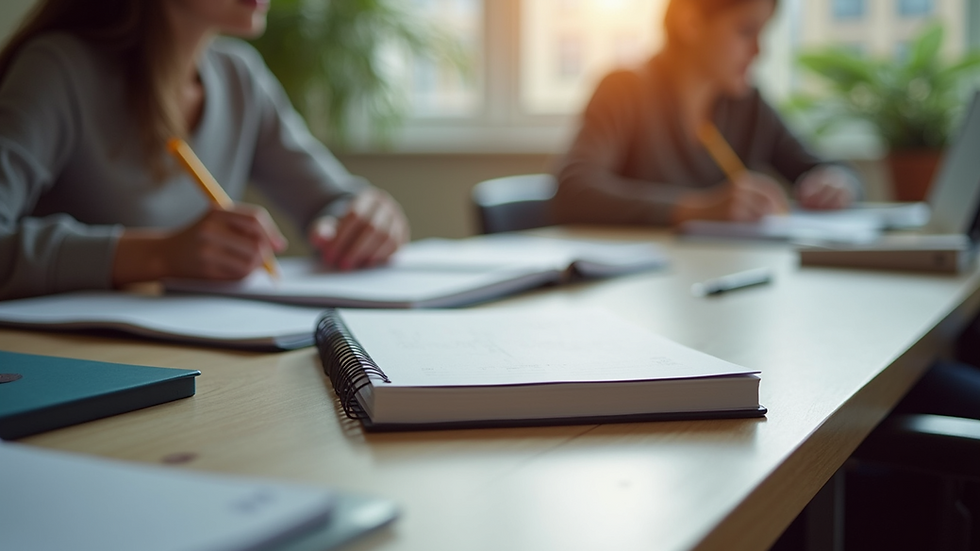 Eye-level view of a student’s desk with a planner and study materials