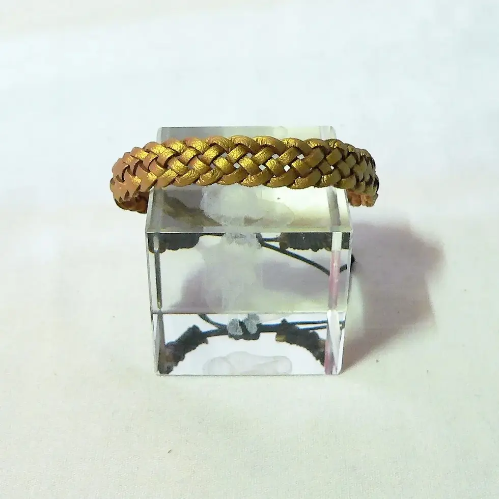 Miniatura: Joyas hombre/mujer, pulsera trenzada piel serraje dorado, ajustable