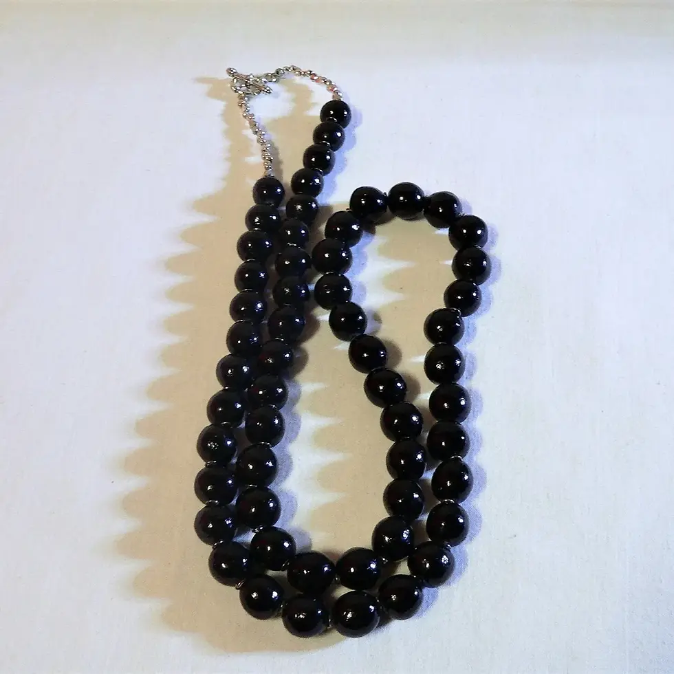 Thumbnail: Long necklace, ceramic beads, Abyssal Black color