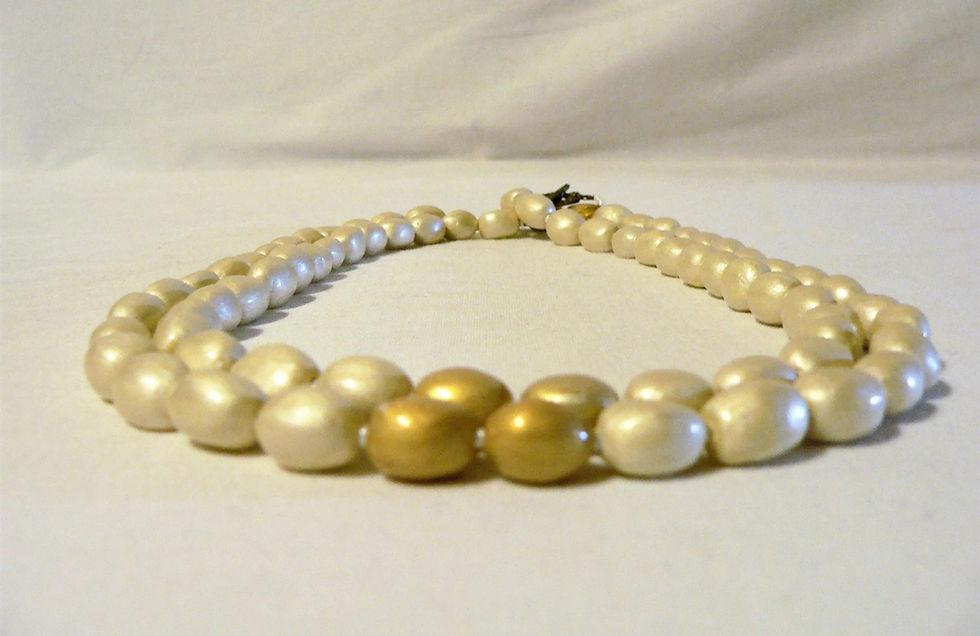 Thumbnail: Long necklace, ceramic pearls, pearly white, opera size